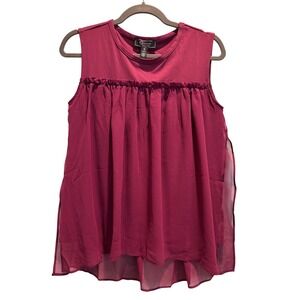 C. Wonder Christian Siriano Sleeveless‎ Top Womens XS Berry Pink Ruffle Babydoll